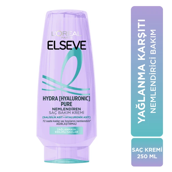 L'Oréal Paris Elseve Hydra [Hyaluronic] Pure Salisilik Asit içeren Yağlanma Karşıtı Nemlendirici Saç Kremi 250 ml ürün görseli 1