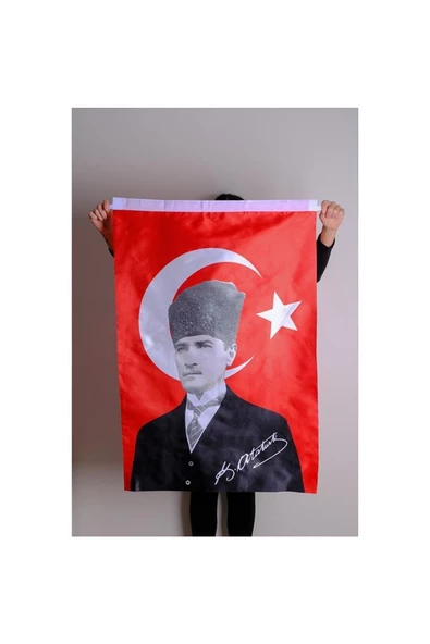 K.atatürk Imzalı Türk Bayrağı Raşel Kumaş Dijital Baskı 100x150 ürün görseli 1