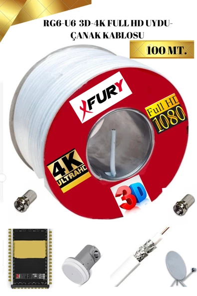 FURY FURYRG6U6 UYDU ÇANAK KABLOSU 3D-4K FULL HD 100 METRE KABLO ürün görseli 1