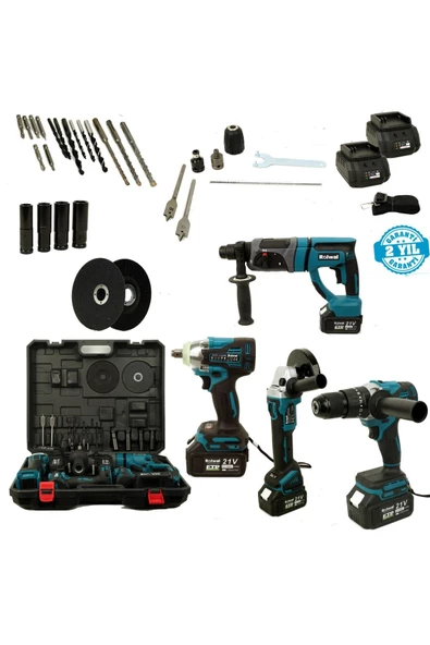 Rolwal   4lü Şarjlı El Aletleri Seti 21V 4 Amper - Hilti - Avuç Taşlama - Vidalama - Somun Sıkma ürün görseli 1
