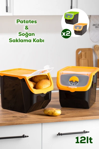 Porsima1506 Turuncu 2'li Çok Amaçlı Plastik Patates Soğan Sarımsak Oyuncak Erzak Saklama Kutusu 12L ürün görseli 1