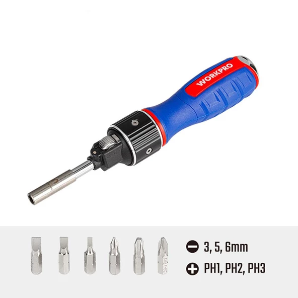 WORKPRO WP221069 6-IN-1 Profesyonel CR-V Cırcırlı Manyetik Tornavida Seti - Resim 3