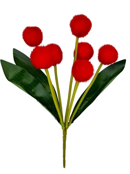 Nettenevime Yapay Çiçek Kırmızı Pompon Çiçeği Dekoratif Yapay Çiçek 30*20cm ürün görseli 1