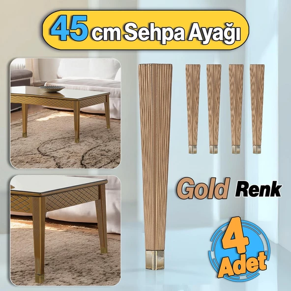 Sehpa Ayağı 45 cm Elit Plastik Gold Altın Renk Ayak Mobilya Ayak Zigon Mutfak Yemek Masası 4 Adet ürün görseli 1