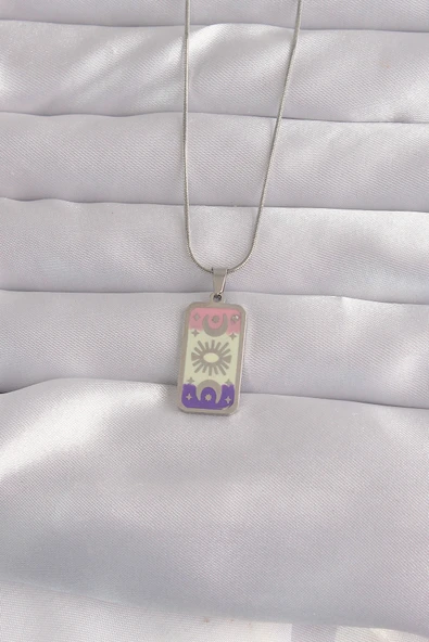 316L Çelik Gümüş Renk Karışık Mineli Ay Figür Tarot Kolye TJ-BKO9044 ürün görseli 1