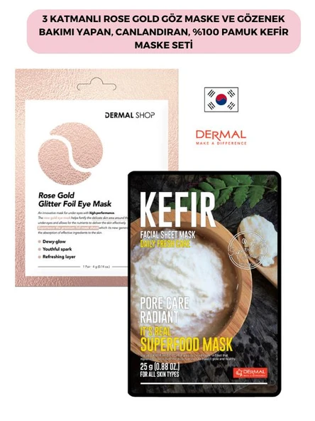 3 Katmanlı Rose Gold Göz Maske ve Gözenek Bakımı Yapan, Canlandıran, %100 Pamuk Kefir Maske Seti ürün görseli 1