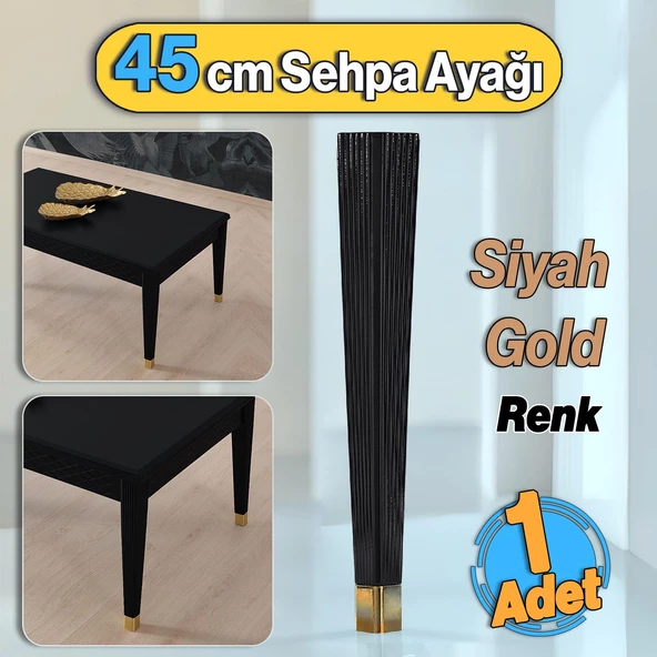 Elit Plastik Siyah Altın Renk Ayak Sehpa Ayağı 45 cm Mobilya Ayak Zigon Mutfak Yemek Masası 1 Adet ürün görseli 1