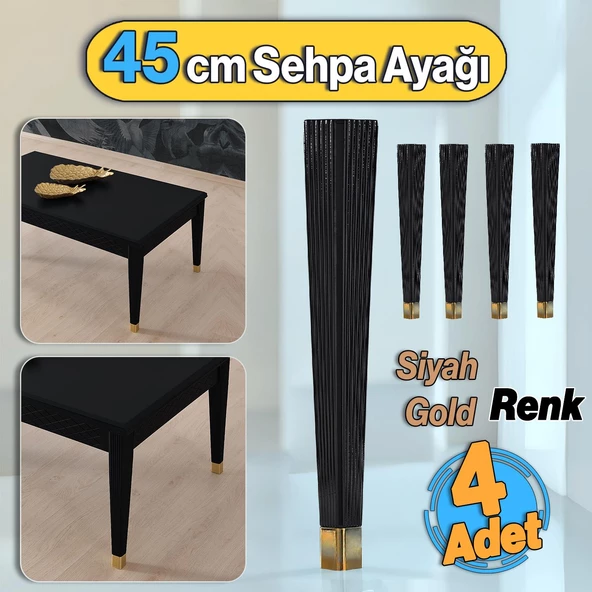 Sehpa Ayağı Siyah Altın Renk Elit Plastik 45 cm Mobilya Ayak Zigon Ayak Mutfak Yemek Masası 4 Adet ürün görseli 1