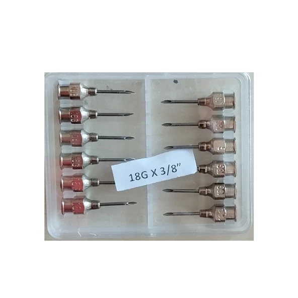 MUHTELİF - ENJEKTÖR İĞNE UCU ÇELİK 18G X 3/8" 1 PAKET ÇİN (12 ADET) ürün görseli 1