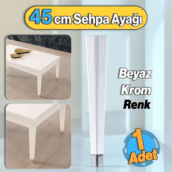 Beyaz Krom Renk Elit Plastik Sehpa Ayağı 45 cm Mobilya Ayak Zigon Ayak Mutfak Yemek Masası 1 Adet ürün görseli 1