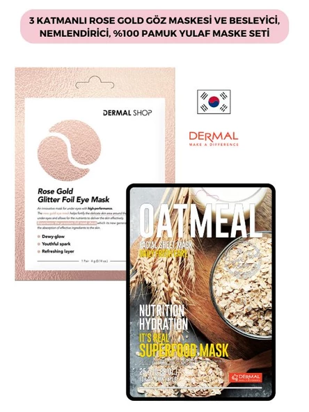 3 Katmanlı Rose Gold Göz Maskesi ve Besleyici, Nemlendirici, %100 Pamuk Yulaf Maske Seti ürün görseli 1
