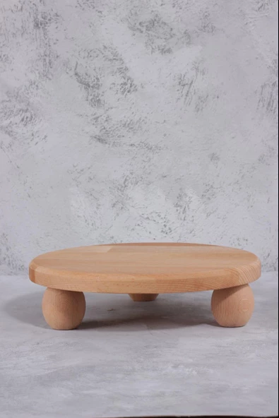 Lüks Ahşap Sunumluk - Top Ayaklı Yuvarlak Sunum Tabağı - Kahve, Peynir, Pasta Sunum Standı - 25 cm ürün görseli 1