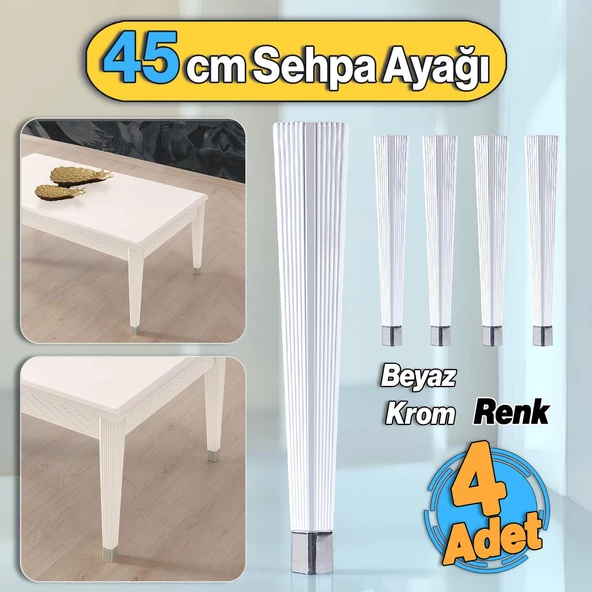 Mobilya Beyaz Krom Renk Plastik Sehpa Ayağı 45 cm Elit Ayak Zigon Ayak Mutfak Yemek Masası 4 Adet ürün görseli 1