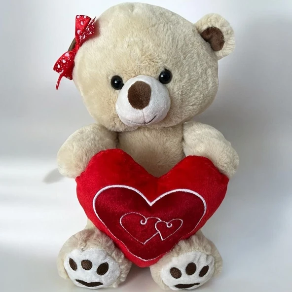 Peluş Ayı 30 Cm Kırmızı Tokalı ve Kalpli ürün görseli 1