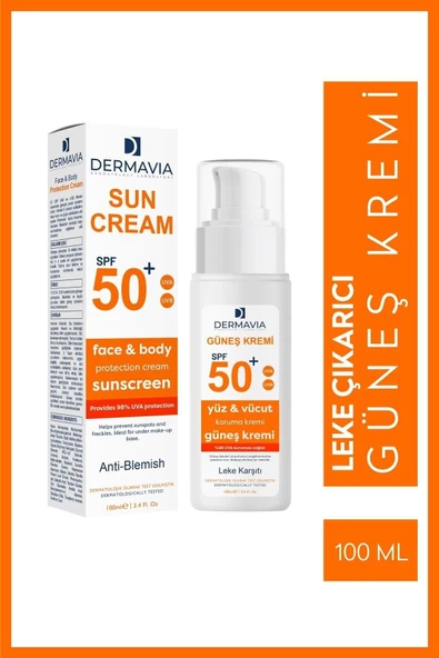 DERMAVİA Spf 50 Yüz Ve Vücut Koruma Leke Karşıtı Güneş Kremi 100 ml - Suya Dayanıklı Karma Ciltler ürün görseli 1