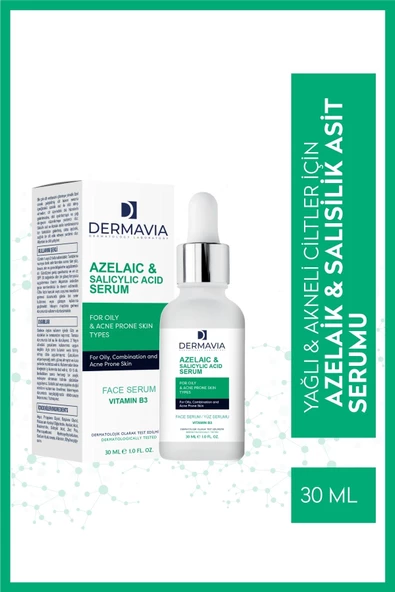 DERMAVİA Azelaıc & Salıcylıc Acıd Serum Yağlı Akne Eğilimli Cilt Tipleri Için Yüz Serumu 30 ml ürün görseli 1