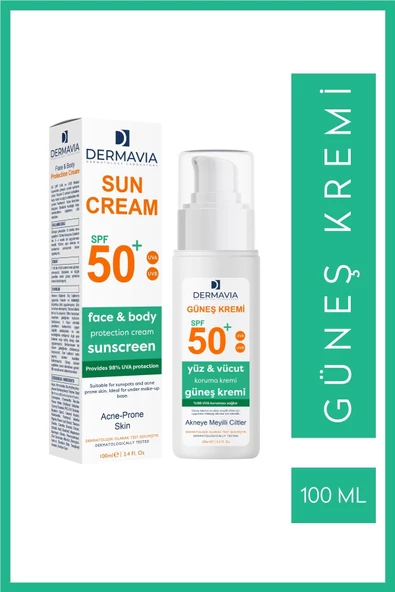 Dermavia Spf 50 Yüz Ve Vücut Güneş Kremi Akneye Meyilli Ciltler 100 Ml ürün görseli 1