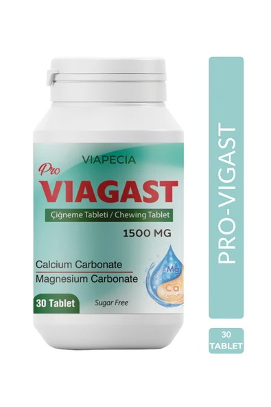 VİAPECİA Pro VİAGAST Çigneme Tableti 1500 mg Kalsiyum & Magnezyum Karbonat 30 Tablet ürün görseli 1