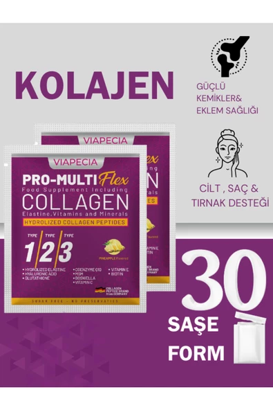 VİAPECİA %100 Saf Ve Doğal Hidrolize Ananas Aromalı Kolajen Tip1 Tip2 Tip3 30 lu Paket 10 Gram ürün görseli 1