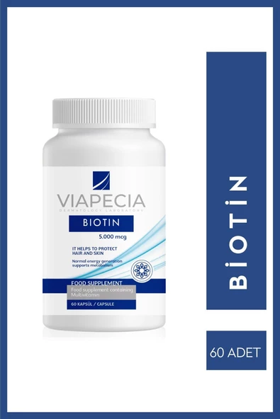VİAPECİA Biotin 5000 Mg Vitamin Içeren Takviye Edici Gıda Sağlıklı Saç Cilt & Tırnak 60 Kapsül ürün görseli 1