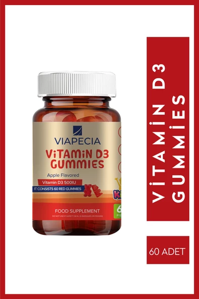 VİAPECİA Jelibon Formunda Vitamin D3 D Vitamini Eksikliği Çocuklarda Büyüme 60 Adet ürün görseli 1