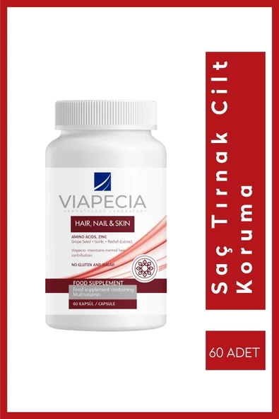 VİAPECİA Saç Cilt Tırnak Koruma Için Vitamin Takviye Edici Gıda 60 Tablet Çinko Selenyum & Folikasit ürün görseli 1
