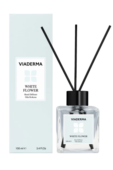 VİADERMA Kare Şişe Beyaz Çiçek Esansı Bambu Çubuklu Oda Kokusu 100 ml ürün görseli 1
