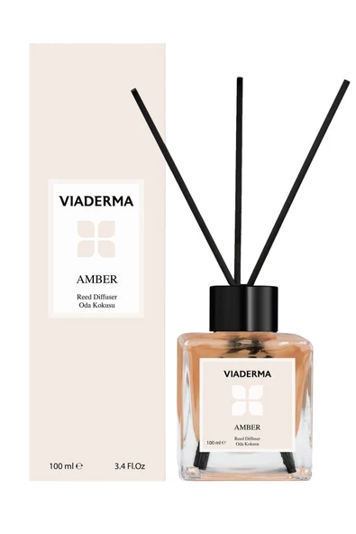 VİADERMA Kare Şişe Amber Esansı Bambu Çubuklu Oda Kokusu 100 ml ürün görseli 1