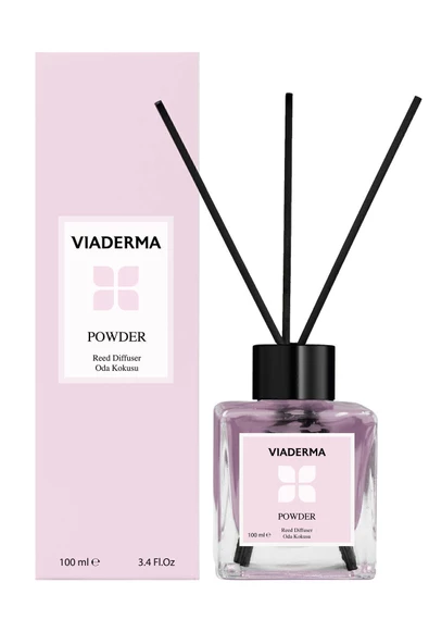 VİADERMA Kare Şişe Pudra Esas Bambu Çubuklu Oda Kokusu 100 ml ürün görseli 1