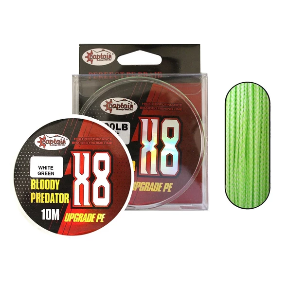 Captain Hook Line 8X Upgrade PE Bloody Predator Jigging Assist İpi 10 metre Green-White ürün görseli 1