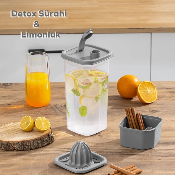 Porsima 1110 Sızdırmaz Kapaklı Detoks Sürahi - Matara & Limonluk, Şerbetlik, Suluk -Şeffaf Gri 2L ürün görseli 1