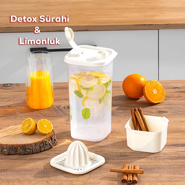 Porsima1110 Sızdırmaz Kapaklı Detoks Sürahi - Matara & Limonluk, Şerbetlik, Suluk Şeffaf Beyaz 2L ürün görseli 1