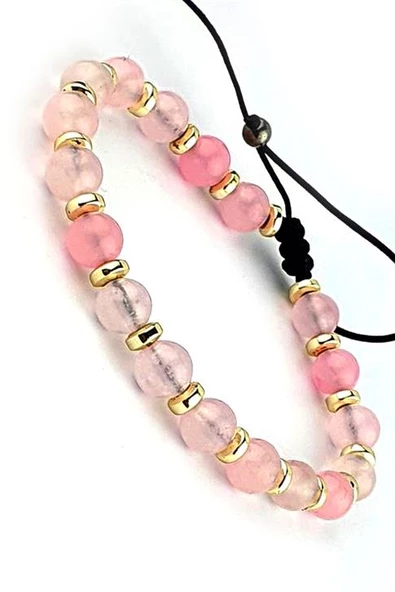 Pembe Kuvars Ve Hematit Taşlı El.İşi Tasarım Doğal Taş Bileklik ürün görseli 1