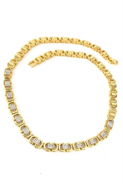 Zirkon Taş Detaylı 925Ayar Gümüş Üzerine Altın Kaplama Luxury Tasarım Choker Kolye ürün görseli 1