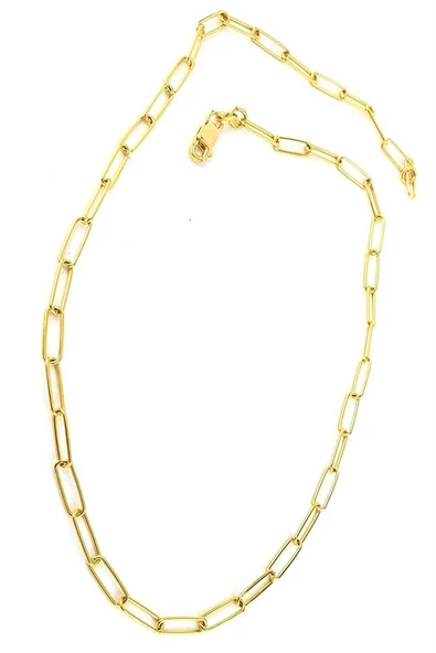 İtalyan Tasarımı 925Ayar Gümüş Üzerine Altın Kaplama Ataç Zincir Choker Kolye ürün görseli 1