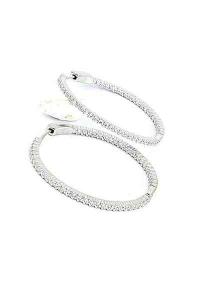 Ici Dışı Zirkon Taş Detaylı 925Ayar Gümüş Tasarım Halka Küpe Çap 3.8 Cm Dir ürün görseli 1