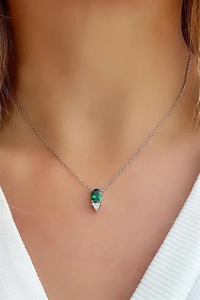 Sky Diamond Green Creative Rubies 925 Ayar Gümüş Damla Kolye ürün görseli 1