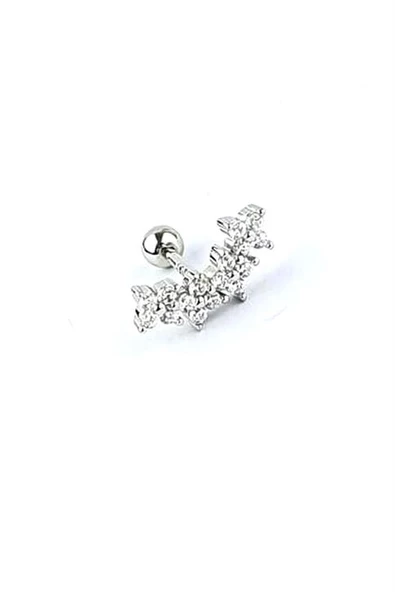 Zirkon Taşlı 925Ayar Gümüş Çiçek Yay Tragus Kıkırdak Helix Piercing ürün görseli 1