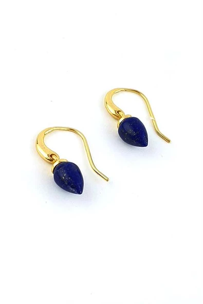 Lapis Lazuli Taşlı 925Ayar Gümüş Üzerine Altın Kaplama Tasarım Doğal Taş Küpe ürün görseli 1