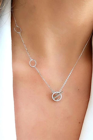 İtalyan Zirkon Taş Detaylı 925 Ayar Gümüş Trend Kolye ürün görseli 1