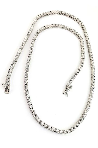 Pırlanta Parlaklığında Swarovski Taşlı 925Ayar Gümüş Su Yolu Tenis Kolye ürün görseli 1