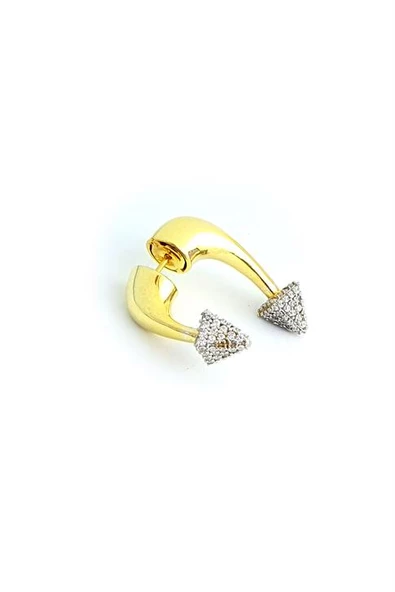 Zirkon Taşlı 925Ayar Gümüş Üzerine Altın Kaplama Luxury Tasarım Earcuff Tek Küpe ürün görseli 1