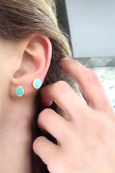 Larimar  Taşlı 925Ayar Gümüş Üzerine Altın Kaplama Tasarım Doğal Taş Oval Küpe ürün görseli 1