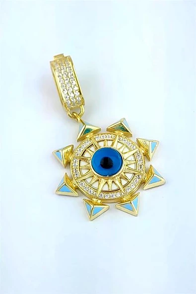 Mineli Nazar Boncuklu 925Ayar Gümüş Luxury Tasarım Madalyon Kolye Ucu ürün görseli 1