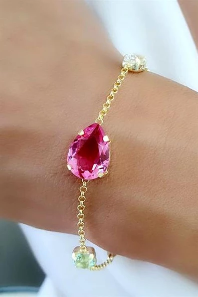 Swarovski Taşlı 925Ayar Gümüş Üzerine Altın Kaplama Tasarım Bileklik ürün görseli 1