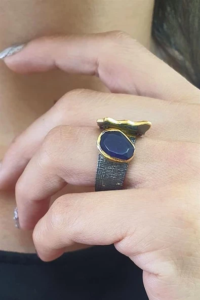 Kök Safir Taşlı 925 Ayar Gümüş Tasarım Yüzük ürün görseli 1