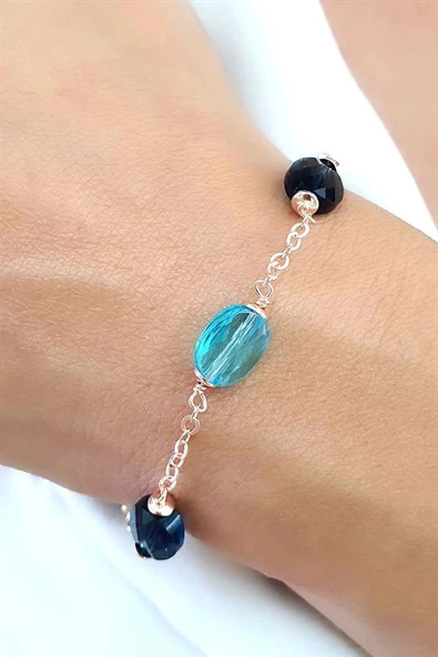 Swarovski Taşlı 925Ayar Gümüş Üzerine Rose Altın Kaplama Bileklik ürün görseli 1