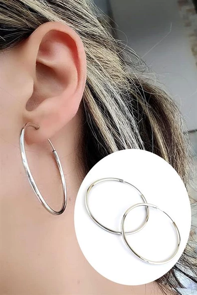 925Ayar Gümüş Trend Halka Küpe Çap 4.5Cm ürün görseli 1