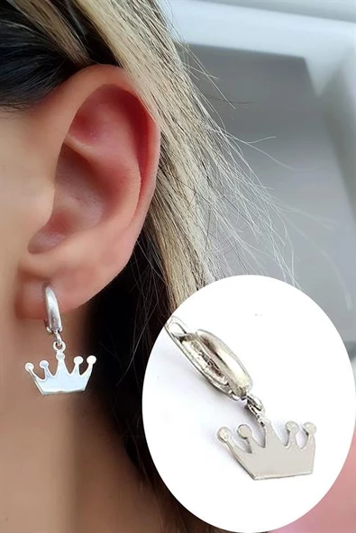 Taç Figürlü 925 Ayar Gümüş Trend Tek Küpe ürün görseli 1