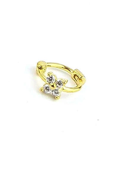 Zirkon Taş Detaylı 925Ayar Gümüş Üzerine Altın Kaplama Tragus Kıkırdak Halka Piercing 6Mm Cap ürün görseli 1